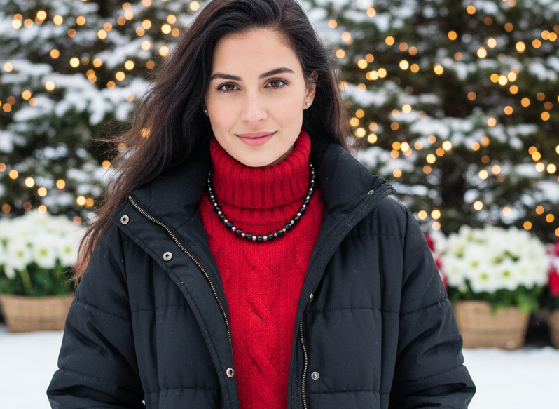 Flaunting Silver Hematite and Black Satin Pearl Beaded Necklace - handcrafted by Artistry Jewelry