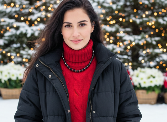 Flaunting Silver Hematite and Black Satin Pearl Beaded Necklace - handcrafted by Artistry Jewelry