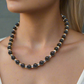 Flaunting Silver Hematite and Black Satin Pearl Beaded Necklace - handcrafted by Artistry Jewelry