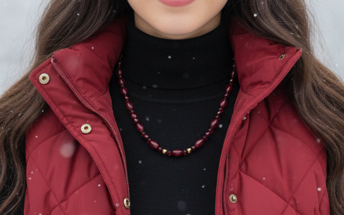 Lovely Natural Mountain Jade(D), Siam Bicones, and Gold Hematite, One-of-a-Kind, Burgundy Beaded Necklace-crafted by Artistry Jewelry