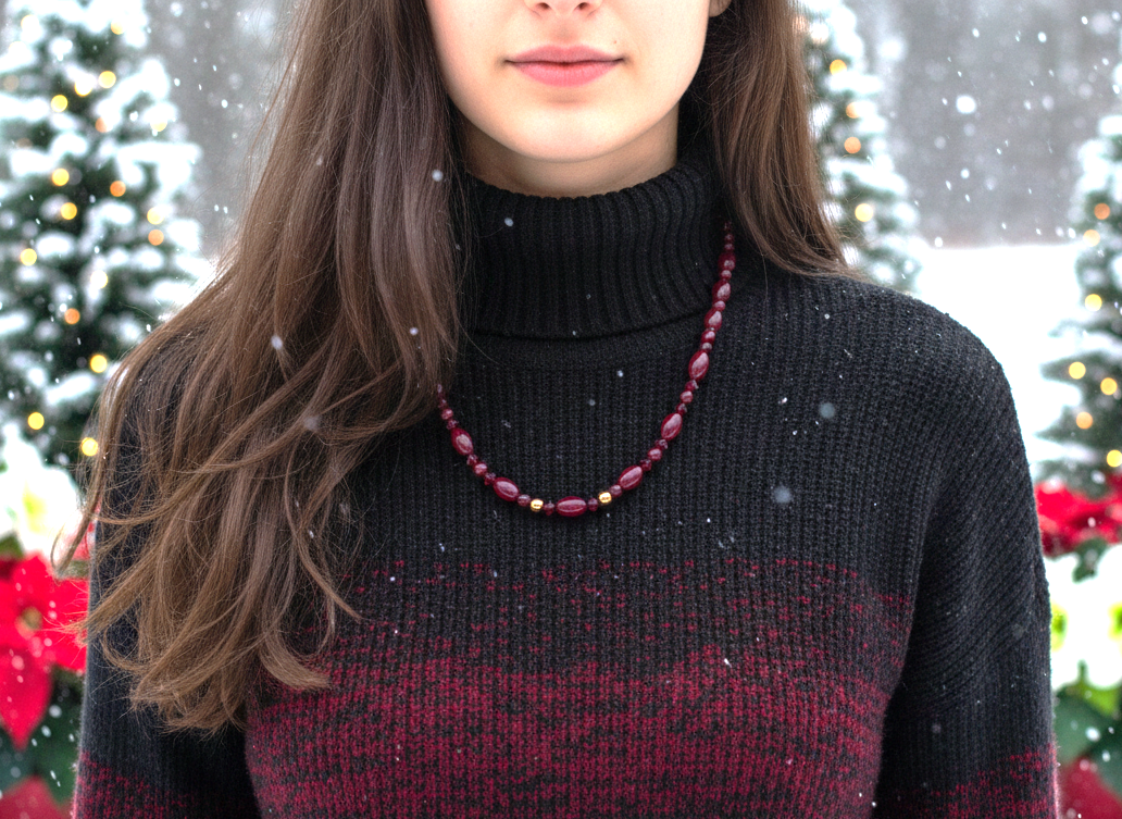 Lovely Natural Mountain Jade(D), Siam Bicones, and Gold Hematite, One-of-a-Kind, Burgundy Beaded Necklace-crafted by Artistry Jewelry