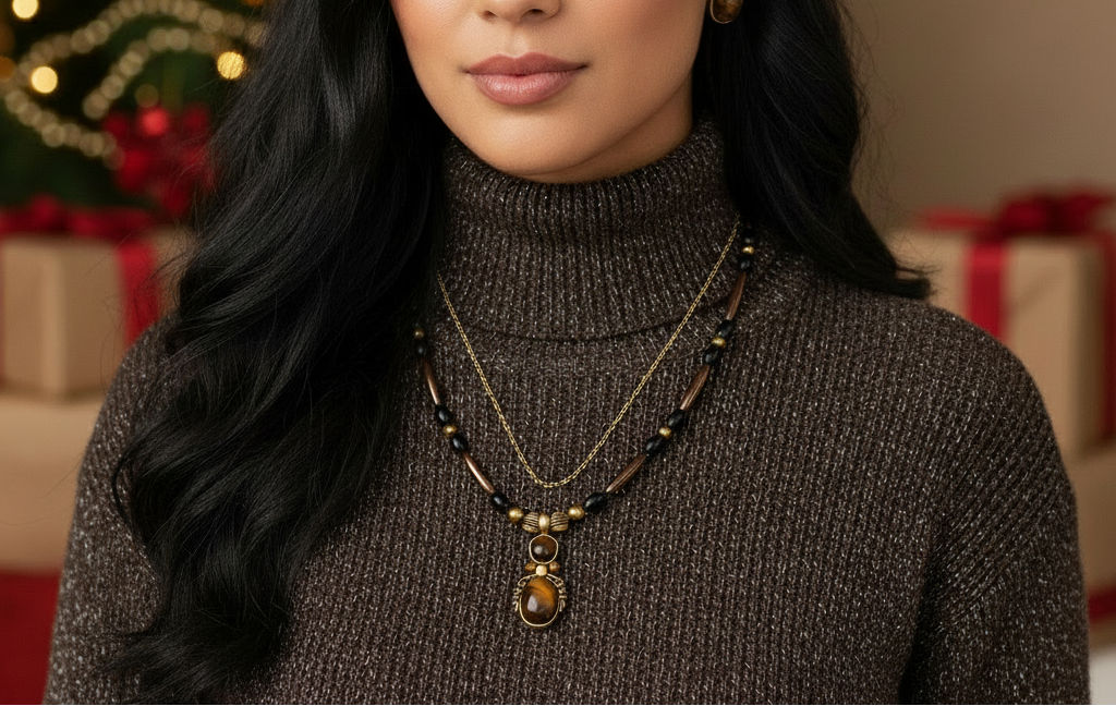 Charming Vintage Brown and Antique Gold Romance Beaded, and Chain Necklace Set with Hematite, One-of-a-Kind - handcrafted by Artistry Jewelry