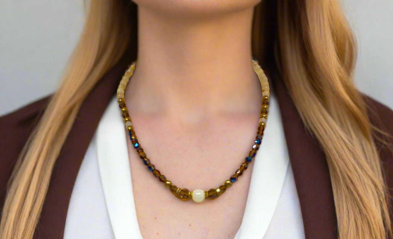 Beautiful Natural Italian Onyx, Quartz, and Crystals, One-of-a-Kind, Semi-precious Necklace-B-handcrafted by Artistry Jewelry