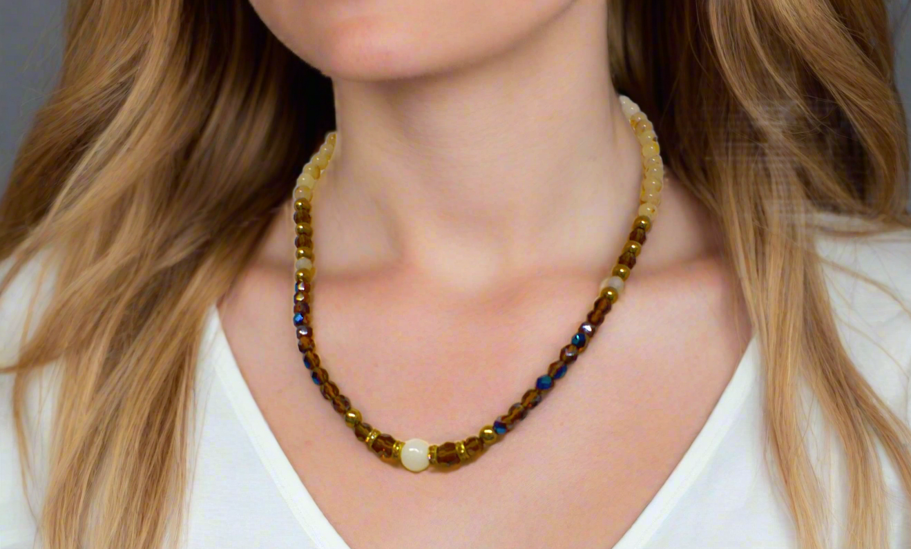 Beautiful Natural Italian Onyx, Quartz, and Crystals, One-of-a-Kind, Semi-precious Necklace-B-handcrafted by Artistry Jewelry
