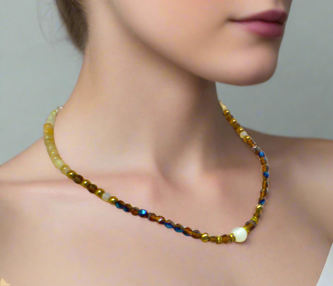 Beautiful Natural Italian Onyx, Quartz, and Crystals, One-of-a-Kind, Semi-precious Necklace-B-handcrafted by Artistry Jewelry