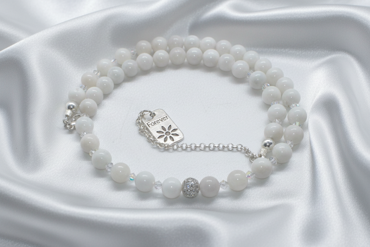 Dazzling White Moonstone and Crystal Necklace-174A