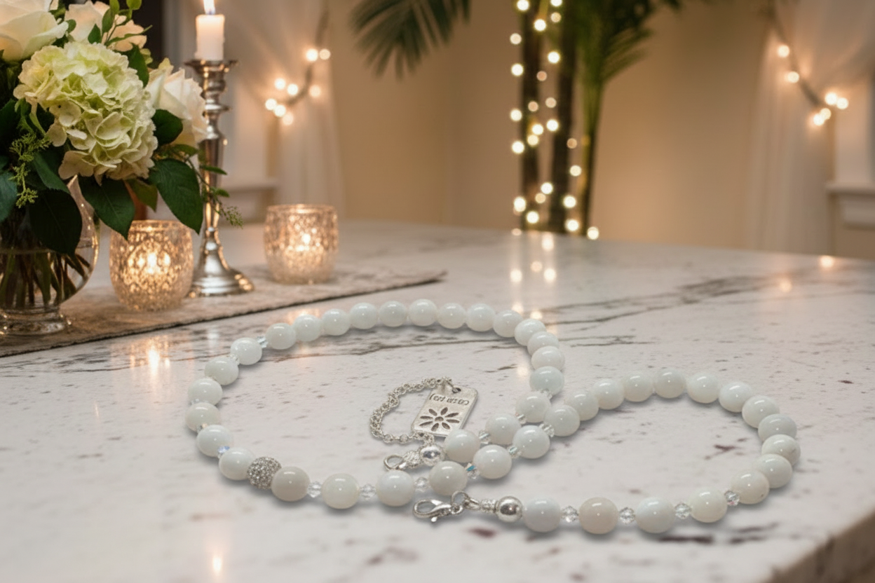 Dazzling White Moonstone and Crystal Necklace-174A