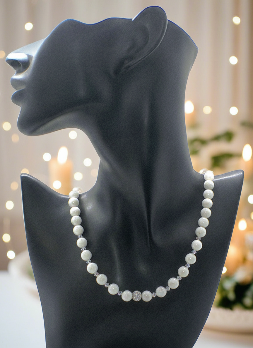 Dazzling White Moonstone and Crystal Necklace