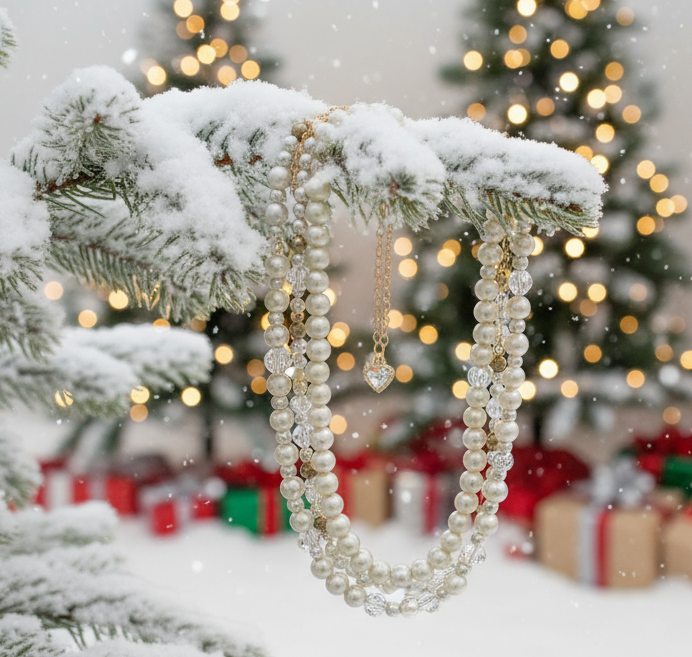 Radiant Crystal and Beige Matt Beads, Two-strand Beaded Necklace