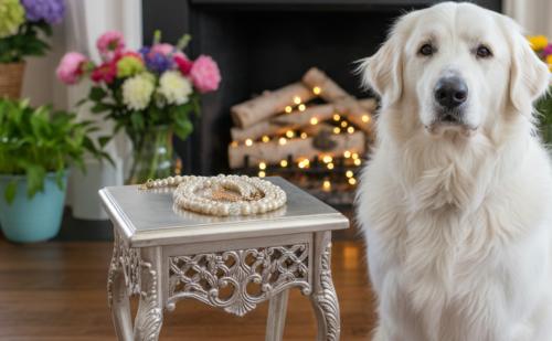 Radiant Crystal and Beige Matt Beads, Two-strand Beaded Necklace
