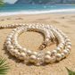 Radiant Crystal and Beige Matt Beads, Two-strand Beaded Necklace