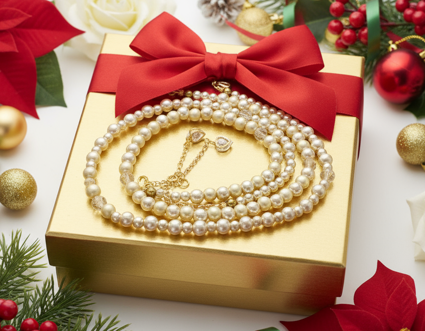 Radiant Crystal and Beige Matt Beads, Two-strand Beaded Necklace