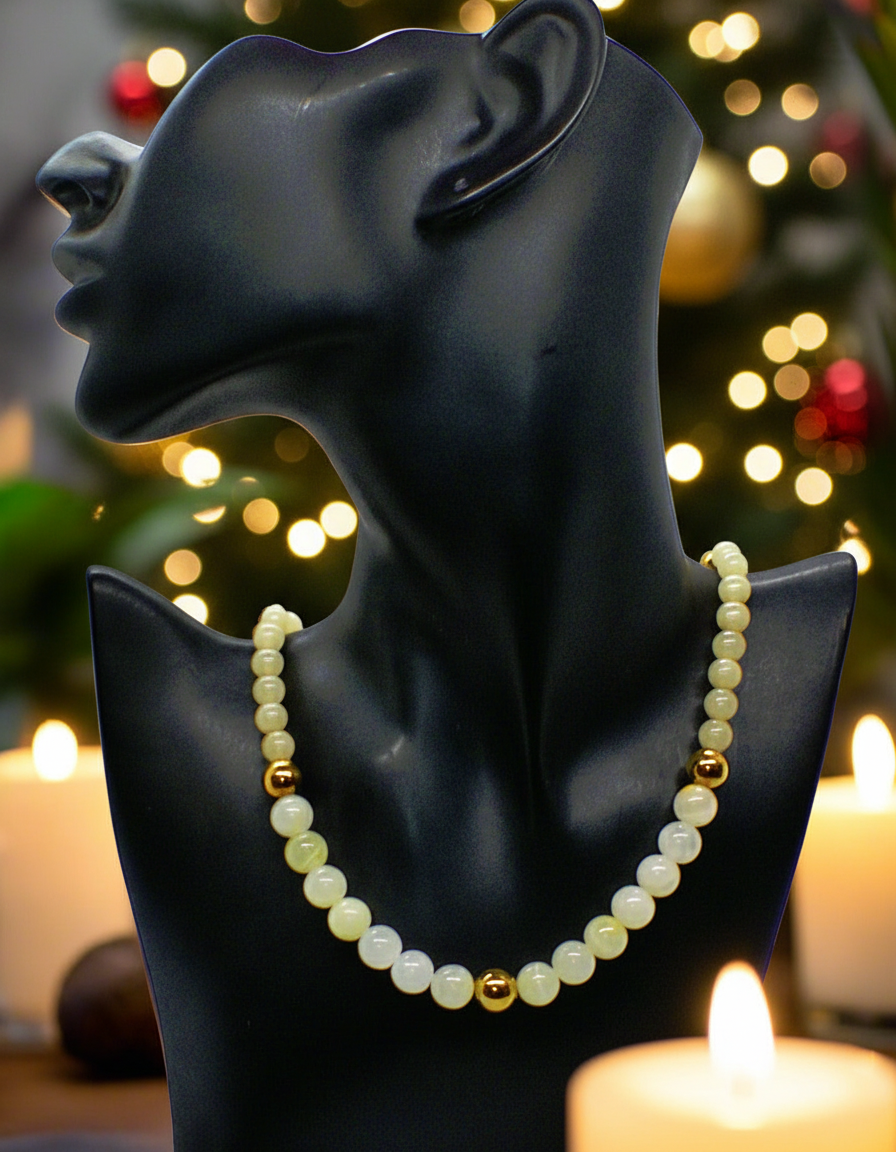 Elegant Ivory and Brown, Czech Crystal, and Gold Hematite Beaded Necklace Set, One-of-a-Kind, handcrafted by Artistry Jewelry