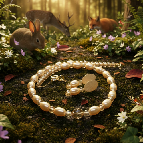 Sweet Golden Shadow Crystals, Light Peach/Champagne Beaded Necklace Set-crafted by Artistry Jewelry