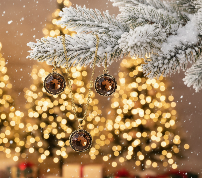 Attractive Smokey Brown and Gold Chain Necklace Set