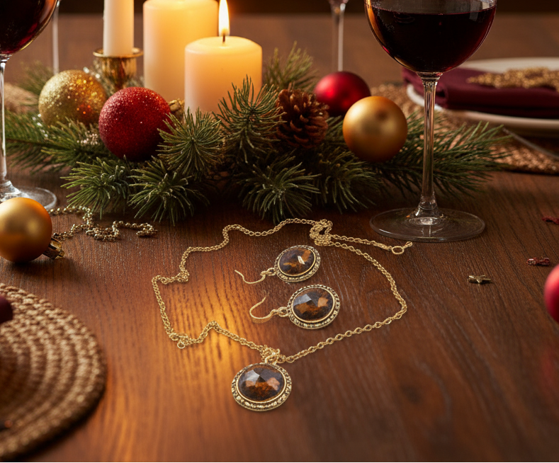 Attractive Smokey Brown and Gold Chain Necklace Set
