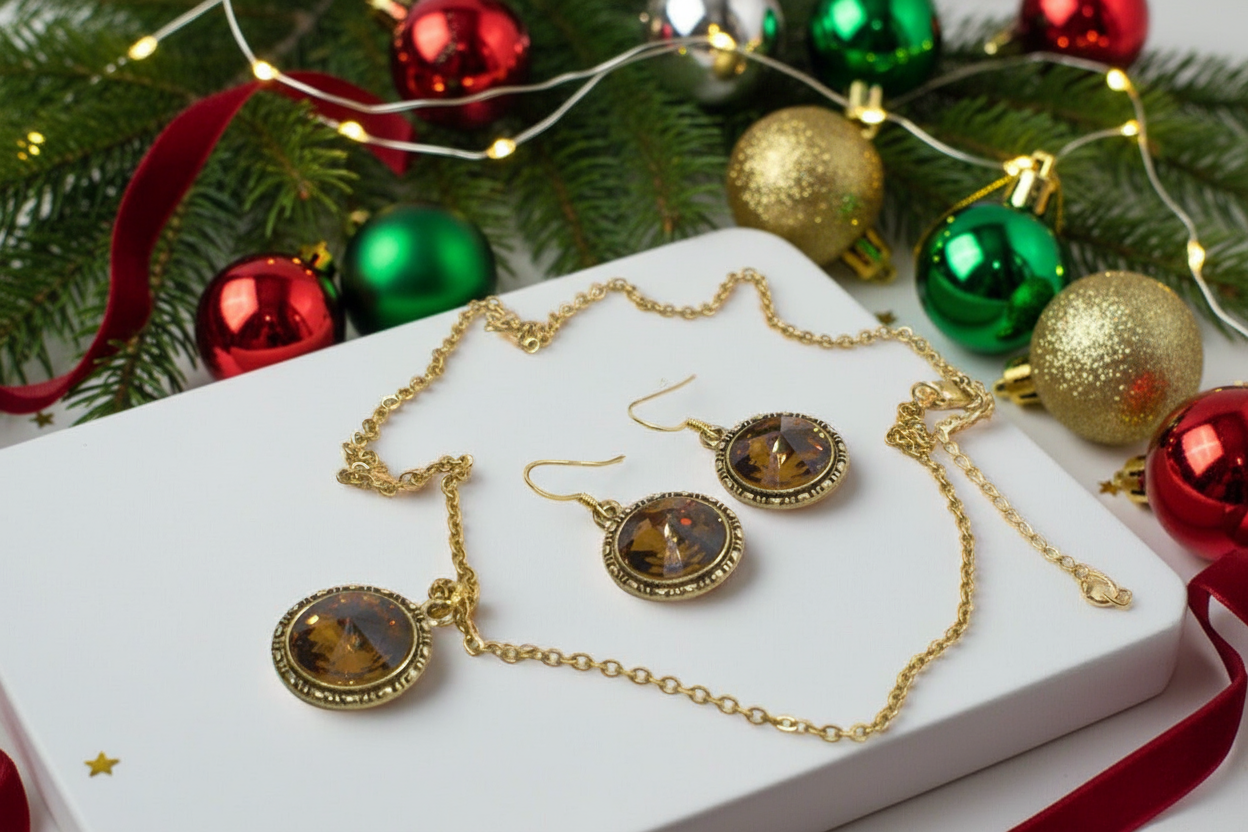 Attractive Smokey Brown and Gold Chain Necklace Set