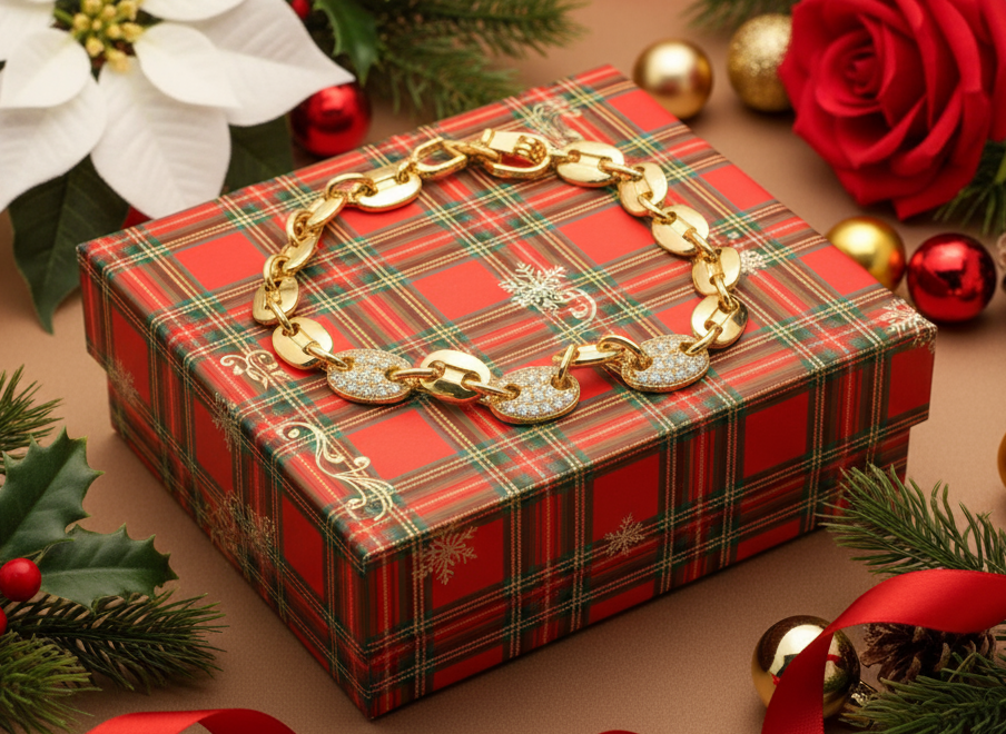 Lovely Golden Micro Pave Cubic Zirconia Link Bracelet