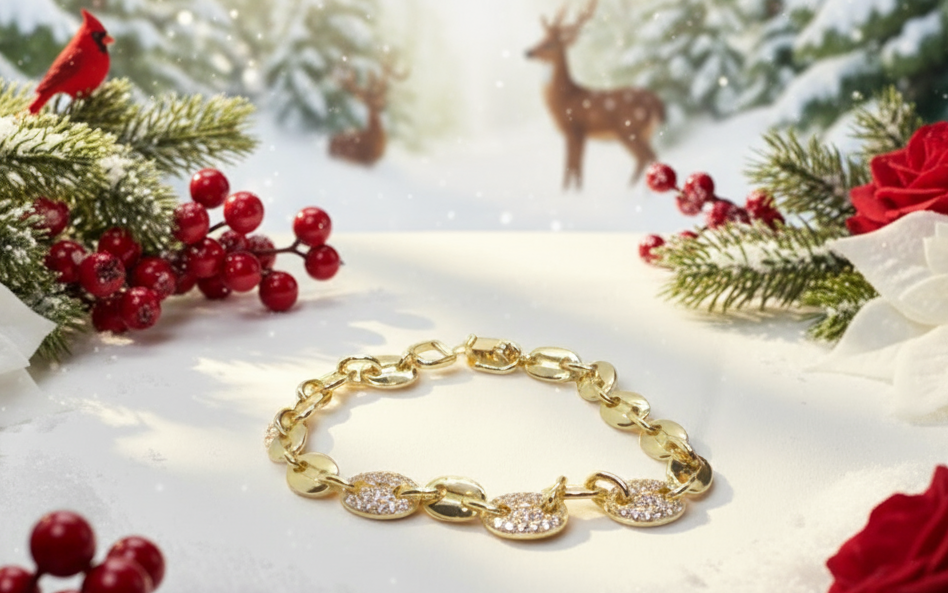 Lovely Golden Micro Pave Cubic Zirconia Link Bracelet