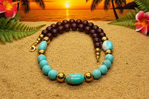 Gorgeous Pearl Maroon beads, Natural Matte Turquoise, Crystal, and Hematite, Beaded  Necklace-crafted by Artistry Jewelry