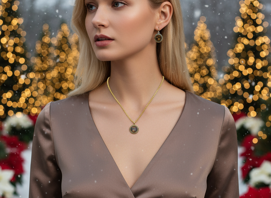 Attractive Smokey Brown and Gold Chain Necklace Set