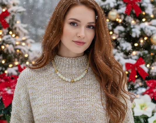 Elegant Ivory and Brown, Czech Crystal, and Gold Hematite Beaded Necklace Set, One-of-a-Kind, handcrafted by Artistry Jewelry