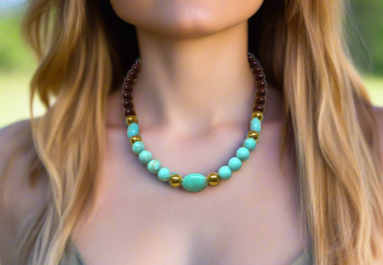 Gorgeous Pearl Maroon beads, Natural Matte Turquoise, Crystal, and Hematite, Beaded  Necklace-crafted by Artistry Jewelry