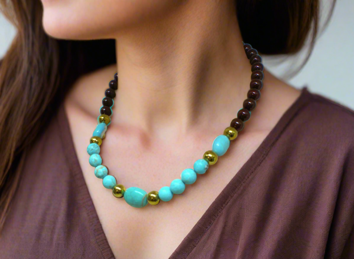 Gorgeous Pearl Maroon beads, Natural Matte Turquoise, Crystal, and Hematite, Beaded  Necklace-crafted by Artistry Jewelry