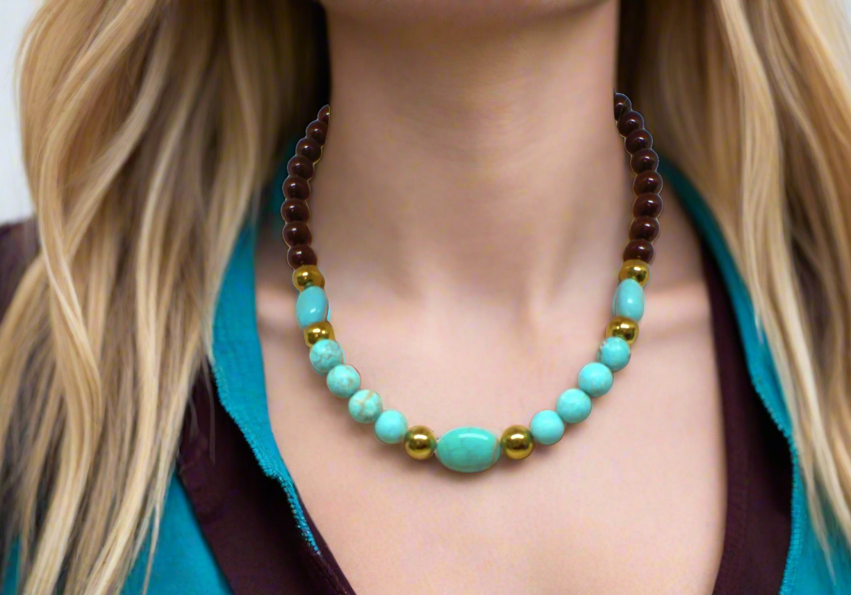 Gorgeous Pearl Maroon beads, Natural Matte Turquoise, Crystal, and Hematite, Beaded  Necklace-crafted by Artistry Jewelry