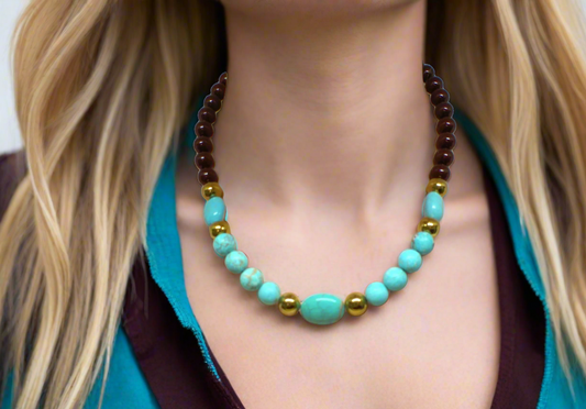 Gorgeous Pearl Maroon beads, Natural Matte Turquoise, Crystal, and Hematite, Beaded  Necklace-crafted by Artistry Jewelry