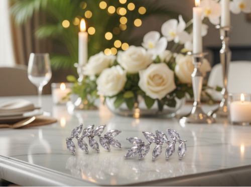 Exquisite Silver Cubic Zirconia Leaf Drop Earrings