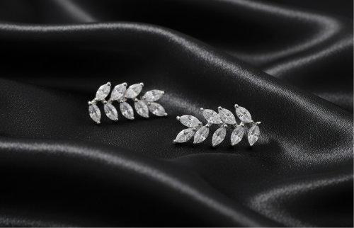 Exquisite Silver Cubic Zirconia Leaf Drop Earrings