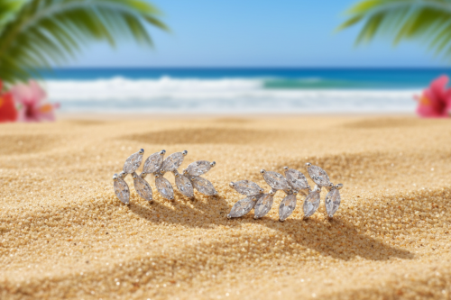 Exquisite Silver Cubic Zirconia Leaf Drop Earrings
