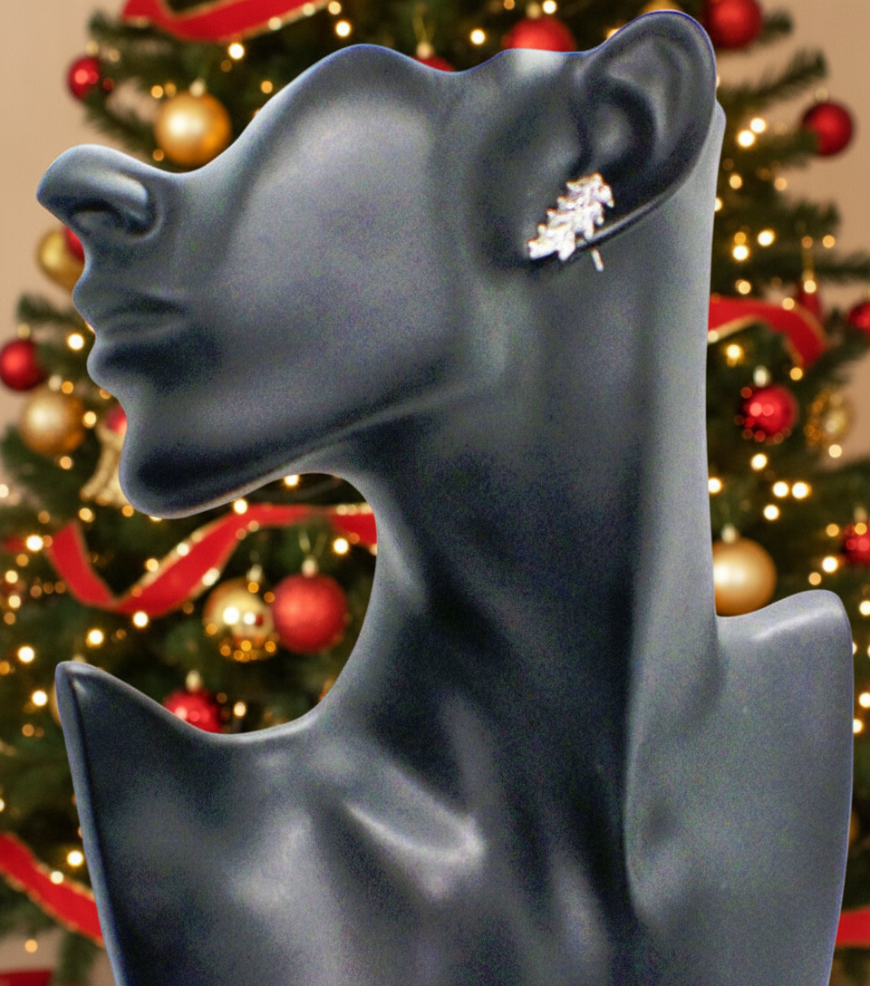 Exquisite Silver Cubic Zirconia Leaf Drop Earrings