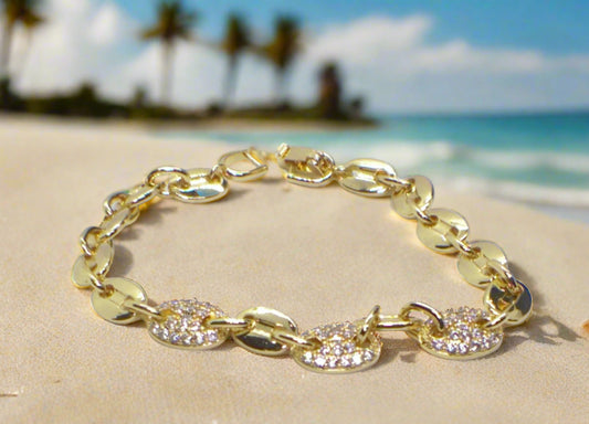 Lovely Golden Micro Pave Cubic Zirconia Link Bracelet