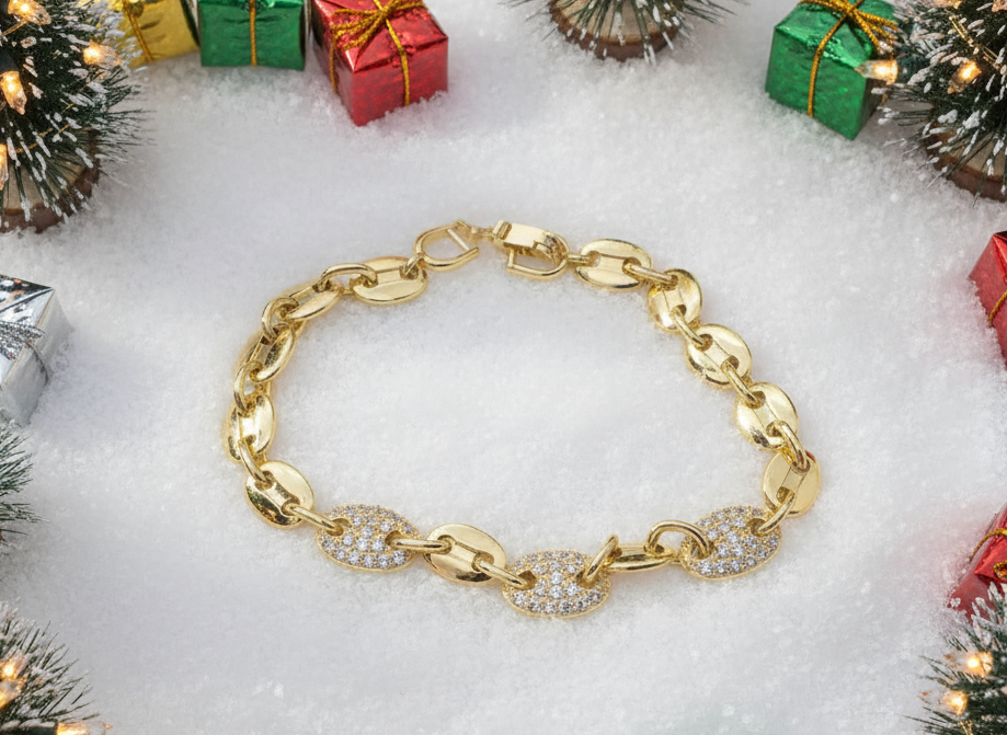 Lovely Golden Micro Pave Cubic Zirconia Link Bracelet