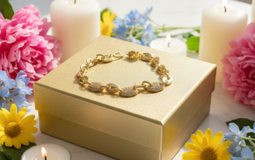 Lovely Golden Micro Pave Cubic Zirconia Link Bracelet