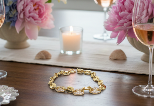 Lovely Golden Micro Pave Cubic Zirconia Link Bracelet