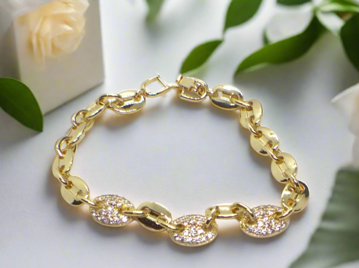 Lovely Golden Micro Pave Cubic Zirconia Link Bracelet