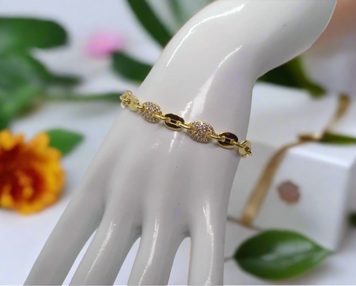 Lovely Golden Micro Pave Cubic Zirconia Link Bracelet
