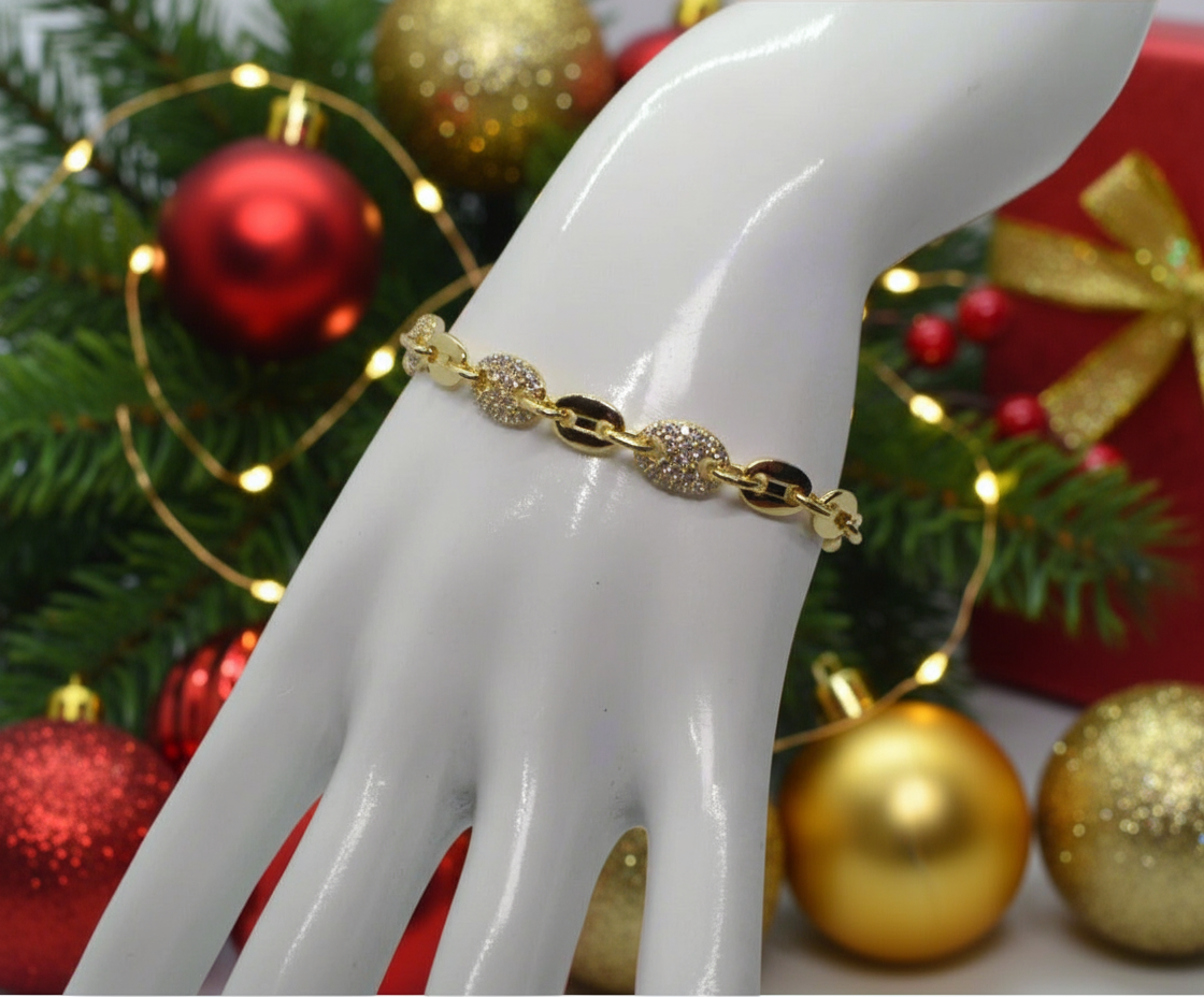 Lovely Golden Micro Pave Cubic Zirconia Link Bracelet