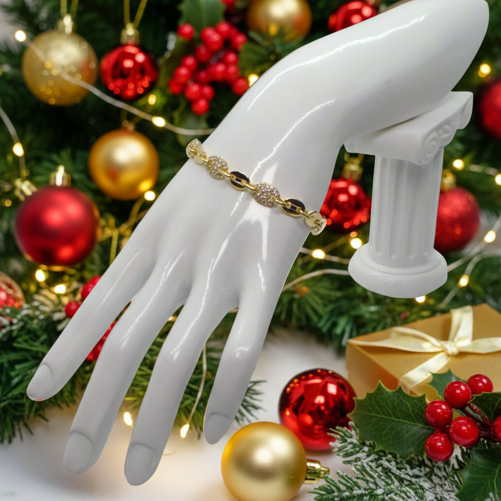 Lovely Golden Micro Pave Cubic Zirconia Link Bracelet