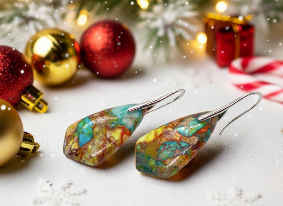 Dazzling Bohemian Imperial Jasper Geometric Drop Earrings