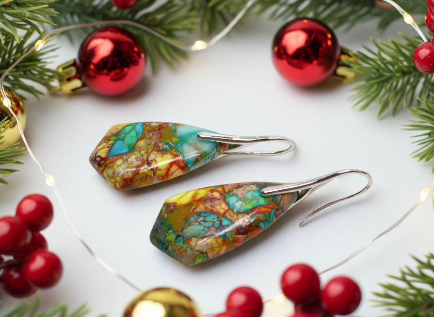 Dazzling Bohemian Imperial Jasper Geometric Drop Earrings