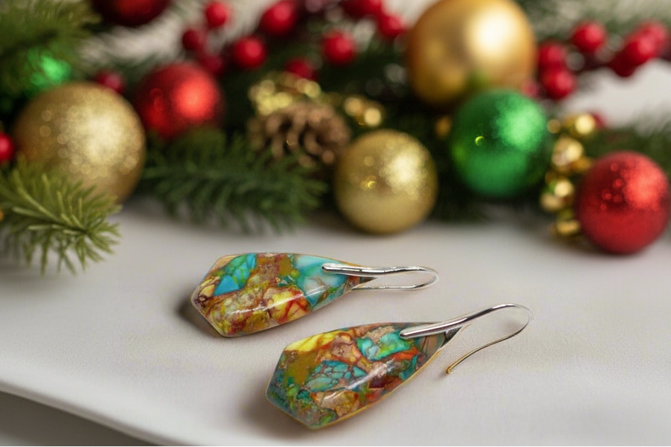 Dazzling Bohemian Imperial Jasper Geometric Drop Earrings