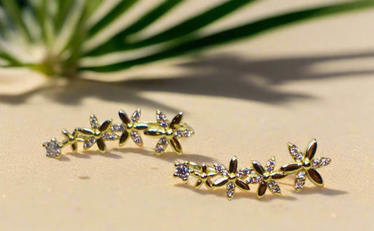 Alluring Cubic Zirconia, Gold Flower Earrings
