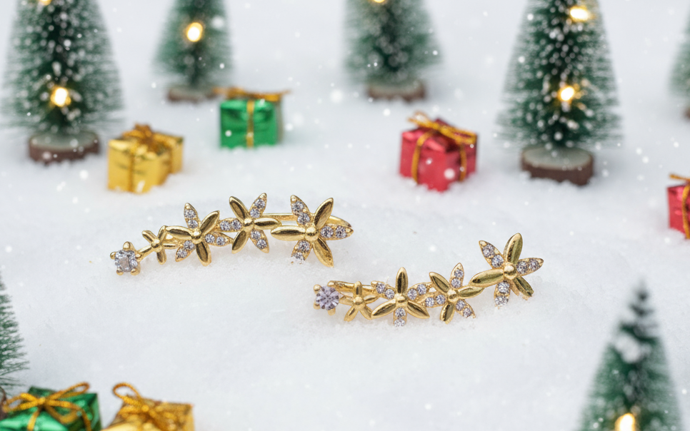 Alluring Cubic Zirconia, Gold Flower Earrings