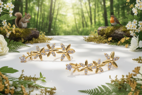 Alluring Cubic Zirconia, Gold Flower Earrings