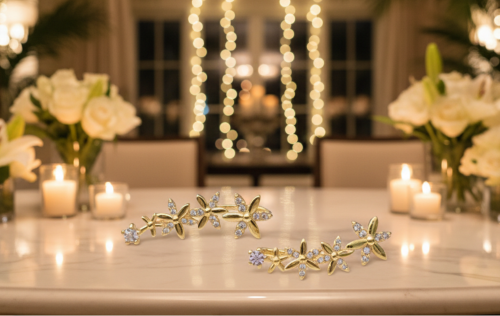 Alluring Cubic Zirconia, Gold Flower Earrings