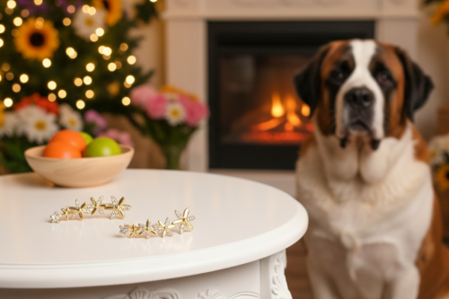 Alluring Cubic Zirconia, Gold Flower Earrings